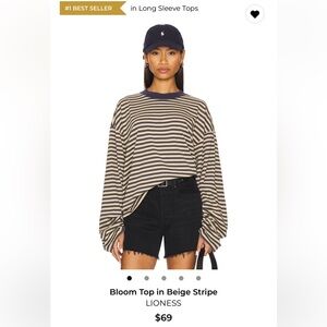 Lioness Beige and Black Striped Long Sleeve Top